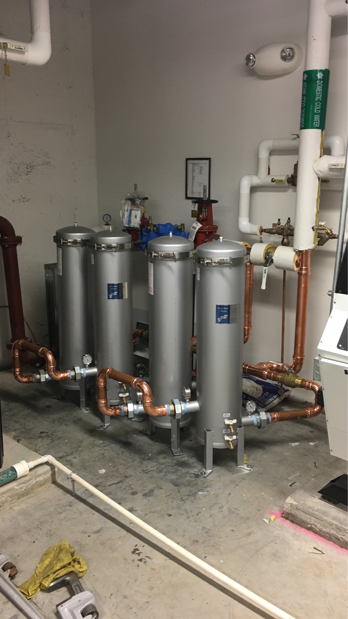 Large capacity sediment and activated carbon filters for this new construction, large home to remove heavy sediment as well as Trihalomethanes reported in the water supply.