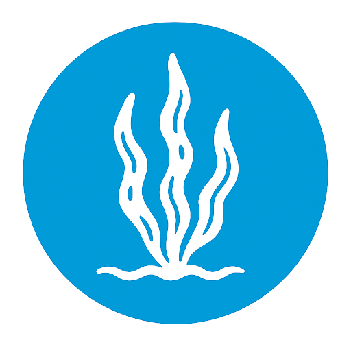 White icon on blue background of algae that may cause fishy, musty odors in water